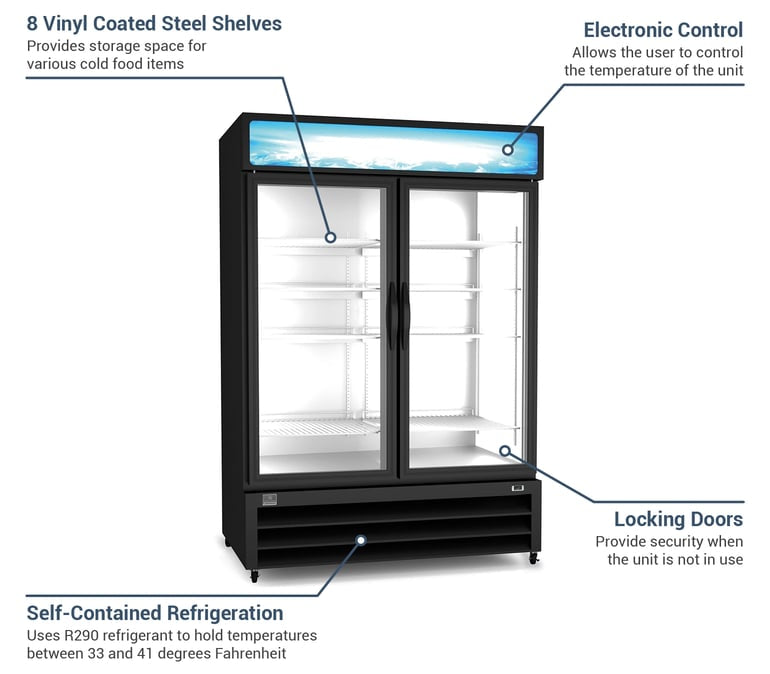 Kelvinator Reach-In Refrigerated | 49 cu. ft., 2 Glass Doors